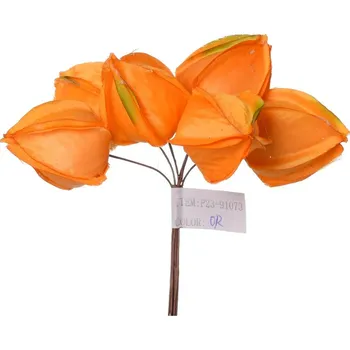 umělá květina Dekorace na drátku, MOCHYŇĚ ORANŽOVÉ, 13 cm, 6ks/svazek