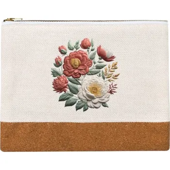 Penál Penál lněný s potiskem vyšívané květy
