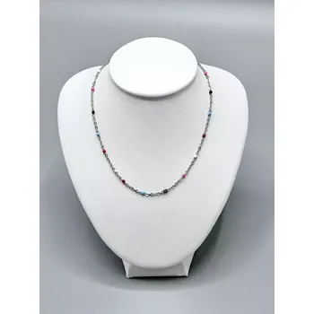 Řetízek Ocelový řetízek lesklý s barevnými korálky 2 (0,15 x 44 cm)