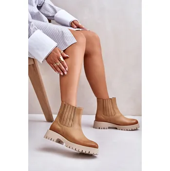 Dámské kozačky Dámské Botky Na Plochém Podpatku Kožené Lewski 3611 Barva: Béžová, Velikost: 36