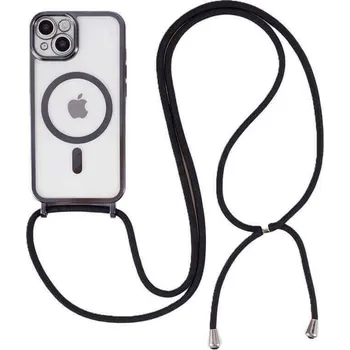 Pouzdro na mobilní telefon MagSafe silikonový kryt se šňůrkou pro Apple iPhone 16 Pro Max - černý