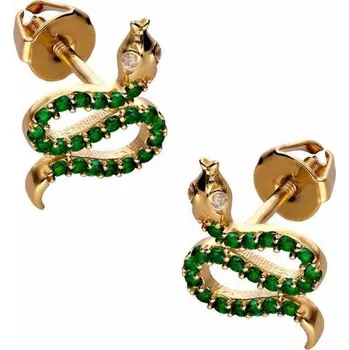 Náušnice Zlaton Náušnice pecky žluté zlato had se zelenými kameny 1.5 cm 2.5 g 2.5g 000061005242