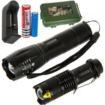 Svítilna Taktická Svítilna 2ks. Led Cree Xm-L T6 I Q5 Zoom MZR 63495