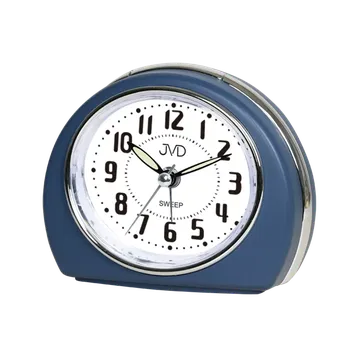 Budík JVD Modrý tichý ručkový budík s osvětlením s plynulým chodem JVD SRP9501.1
