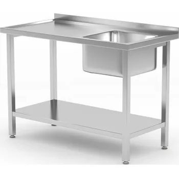 Dřezový stůl s policí, přišroubovaný, HENDI, Kitchen Line, Nerez stůl s dřezem na pravé straně, 1000x600x(H)850mm