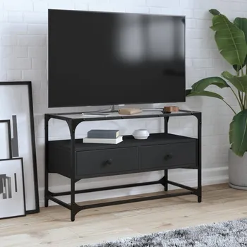 Nábytek vidaXL TV skříňka se skleněnou deskou 80x35x51 cm kompozit [846063] Barva: Černá