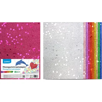 Moosgummi Luma A4, Bio Glitr s flitry samolepící, mix 10ks