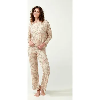 Dámské pyžamo Vamp - Béžové dámské pyžamo s potiskem 21093 - Vamp beige xl