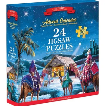 Vánoční dekorace EUROGRAPHICS Puzzle Adventní kalendář: Narození Ježíška 24x50 dílků