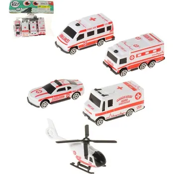autodráha Záchranářská vozidla první pomoc set 5ks autíčka + vrtulník plast