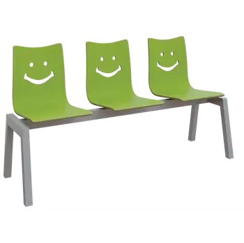 SMILE 3, dřevěná lavice do čekárny, 3-sedák, zelená, kostra stříbrná
