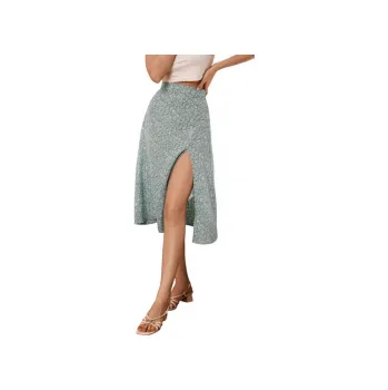 Dámská sukně Květinová letní sukně s rozparkem Zelená XS