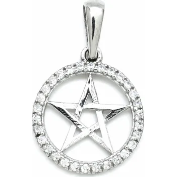 Přívěsek Stříbrný přívěsek se zirkony, pentagram Daimon - Rhodiování