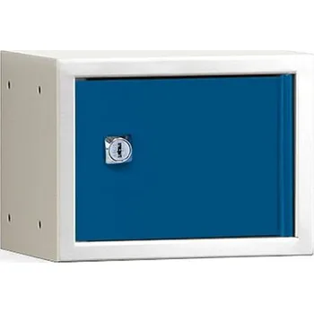 Šatní skříň Box na osobní věci CUBE, 150x200x150 mm, šedá/modré dveře