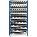 Regál s plastovými boxy REACH + MIX, 2100x1000x500 mm, 76 šedých boxů