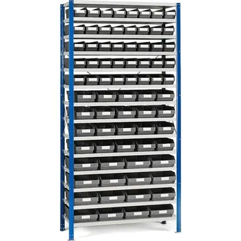 Dílenský regál Regál s plastovými boxy REACH + MIX, 2100x1000x500 mm, 76 šedých boxů
