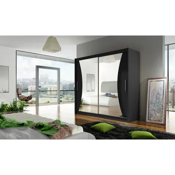 Šatní skříň Šatní skříň GAMBA V, černý mat/zrcadlo +možnost VÝNOSU + PROVĚŘENO zákazníky + vyzvednutí ZDARMA