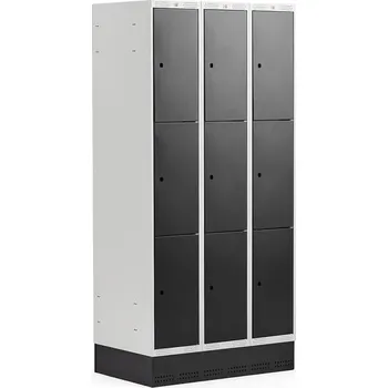 Šatní skříň Boxová šatní skříň CLASSIC, se soklem, 3 sekce, 9 boxů, 1890x900x550 mm, černé dveře