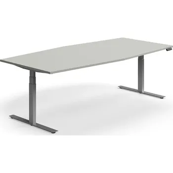 Jednací stůl Jednací stůl QBUS, výškově nastavitelný, ve tvaru sudu, 2400x1200 mm, stříbrná podnož, světle šedá