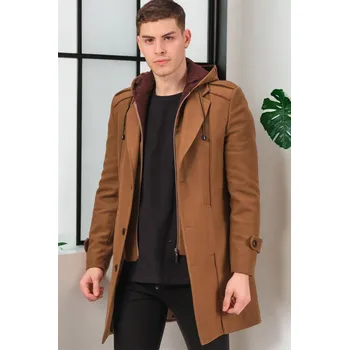 Pánský zimní kabát PLT8334 DEWBERRY PÁNSKÝ KABÁT-ROVNÝ KAMEL dewberry hnědá 2502353