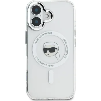 Pouzdro na mobilní telefon Zadní kryt Karl Lagerfeld IML Karl Head Metal Frame MagSafe pro Apple iPhone 16, transparentní