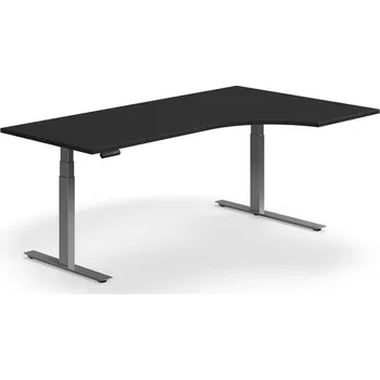 Psací stůl Výškově nastavitelný stůl QBUS, rohový, 2000x1200 mm, stříbrná podnož, černá
