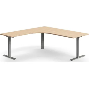 Psací stůl Rohový psací stůl QBUS, T-nohy, 2000x2000 mm, stříbrná podnož, dub