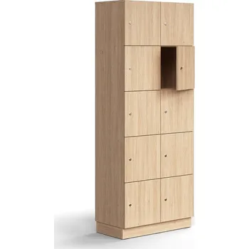 Pytel na prádlo Skříň QBUS, 10 uzamykatelných boxů, sokl, 2020x800x420 mm, dub