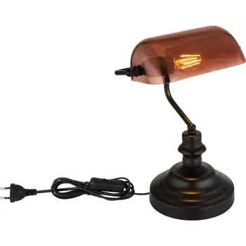 Čtecí lampička Globo 2491C Antique - Bankéřská lampička, černá montura, měděné sklo, 1 x E27 (Stolní bankéřská lampa v černé barvě)