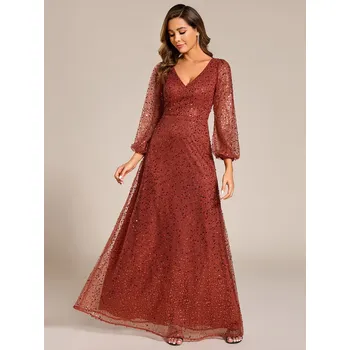 Dámské oblečení Elegantní šifonové šaty pro hosty s výstřihem do V Barva: Oranžová, Velikost: M