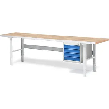 Dílenský stůl Dílenský stůl SOLID, 2500x800 mm, nosnost 750 kg, 4 zásuvky, dubový povrch