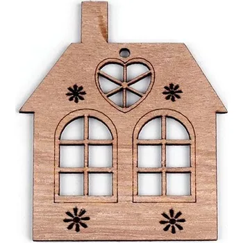 Vánoční dekorace Dřevěný domeček k zavěšení, 66x79 mm, hnědý přírodní