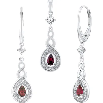 Souprava šperků Silvego Luxusní stříbrná souprava Nelope s pravým granátem a Brilliance Zirconia