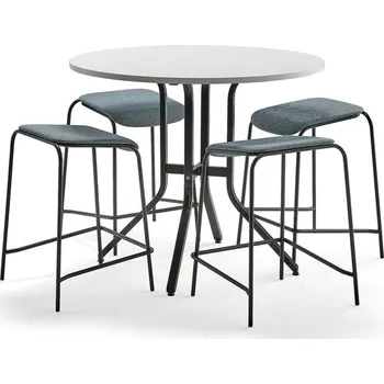 Jídelní set Sestava VARIOUS + ATTEND, stůl Ø1100x900 mm, bílá + 4 modrošedé stoličky