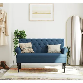 vidaXL Lavice s opěradlem 120 x 62 x 75,5 cm textil [372123] Barva: Modrá