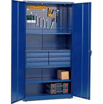 Skříňka na nářadí Dílenská skříň SUPPLY, zámek na klíč, 3 police, 6 zásuvek, 1 panel, 1900x1020x500 mm, modrá