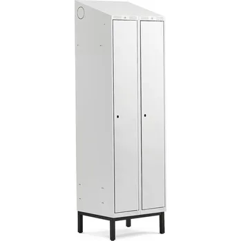 Šatní skříň Šatní skříňka CLASSIC, šikmá střecha, s nohami, 2 sekce, 2100x600x550 mm, šedé dveře