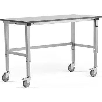 Dílenský stůl Mobilní pracovní stůl MOTION, manuálně nastavitelná výška, 1500x600 mm, 150 kg, šedá