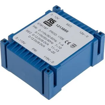 Transformátor Transformátor PCB, sekundární napětí: 2 x 12V ac, počet výstupů: 2 Montáž na plošný spoj 18VA