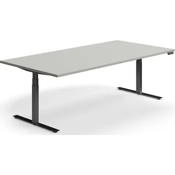 Jednací stůl Jednací stůl QBUS, výškově nastavitelný, obdélníkový, 2400x1200 mm, černá podnož, světle šedá