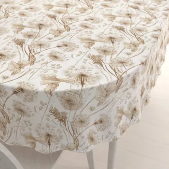 ubrus Bavlněný oválný ubrus Sandra SA-518 Podzimní pampelišky na bílém 50x100 cm