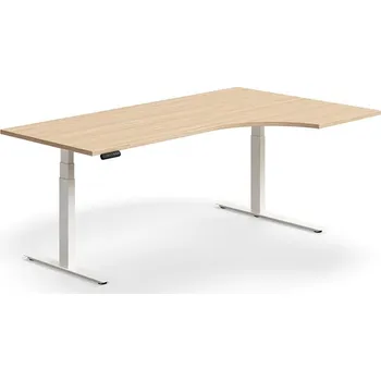 Psací stůl Výškově nastavitelný stůl QBUS, rohový, 2000x1200 mm, bílá podnož, dub