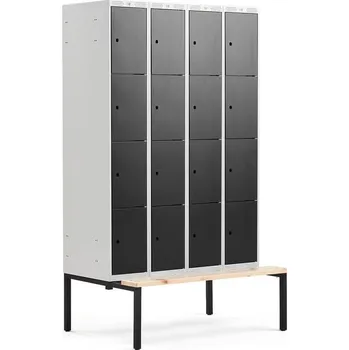 Šatní skříň Boxová šatní skříň CLASSIC, s lavicí, 4 sekce, 16 boxů, 2120x1200x550 mm, černé dveře