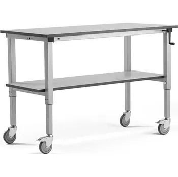 Dílenský stůl Mobilní pracovní stůl MOTION, manuálně nastavitelná výška, 1500x600 mm, se spodní policí, 150 kg, še