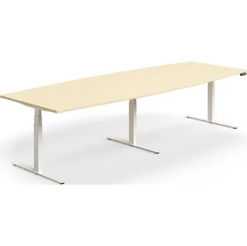 Jednací stůl Jednací stůl QBUS, výškově nastavitelný, ve tvaru sudu, 3200x1200 mm, bílá podnož, bříza