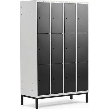 Šatní skříň Boxová šatní skříň CLASSIC, s nohami, 4 sekce, 12 boxů, 1940x1200x550 mm, černé dveře