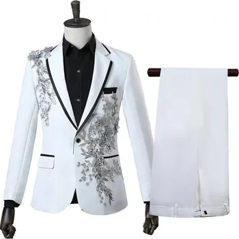 Dvoudílný oblek na svatbu s výšívkami Barva: Bílá, Velikost: M