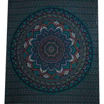 Přehoz na lůžko Bavlněný přehoz na postel s mandalou Lotosová mandala - modrý 2, Sittar