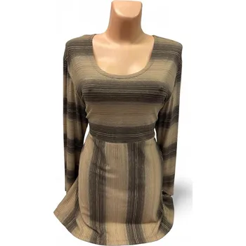 Dámská tunika Pruhovaná halenka HNĚD, Barva Hnědá s béžovou, Velikost XL 44, Materiál 95% Viskoza 4% Lycra 1% Lurex