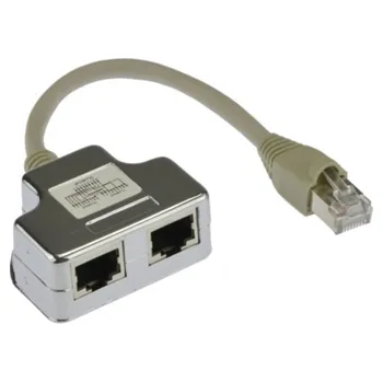 Síťový kabel Rozbočovací adaptér RJ45 cat.5e stíněný FTP 2 zásuvky / 1 zástrčka